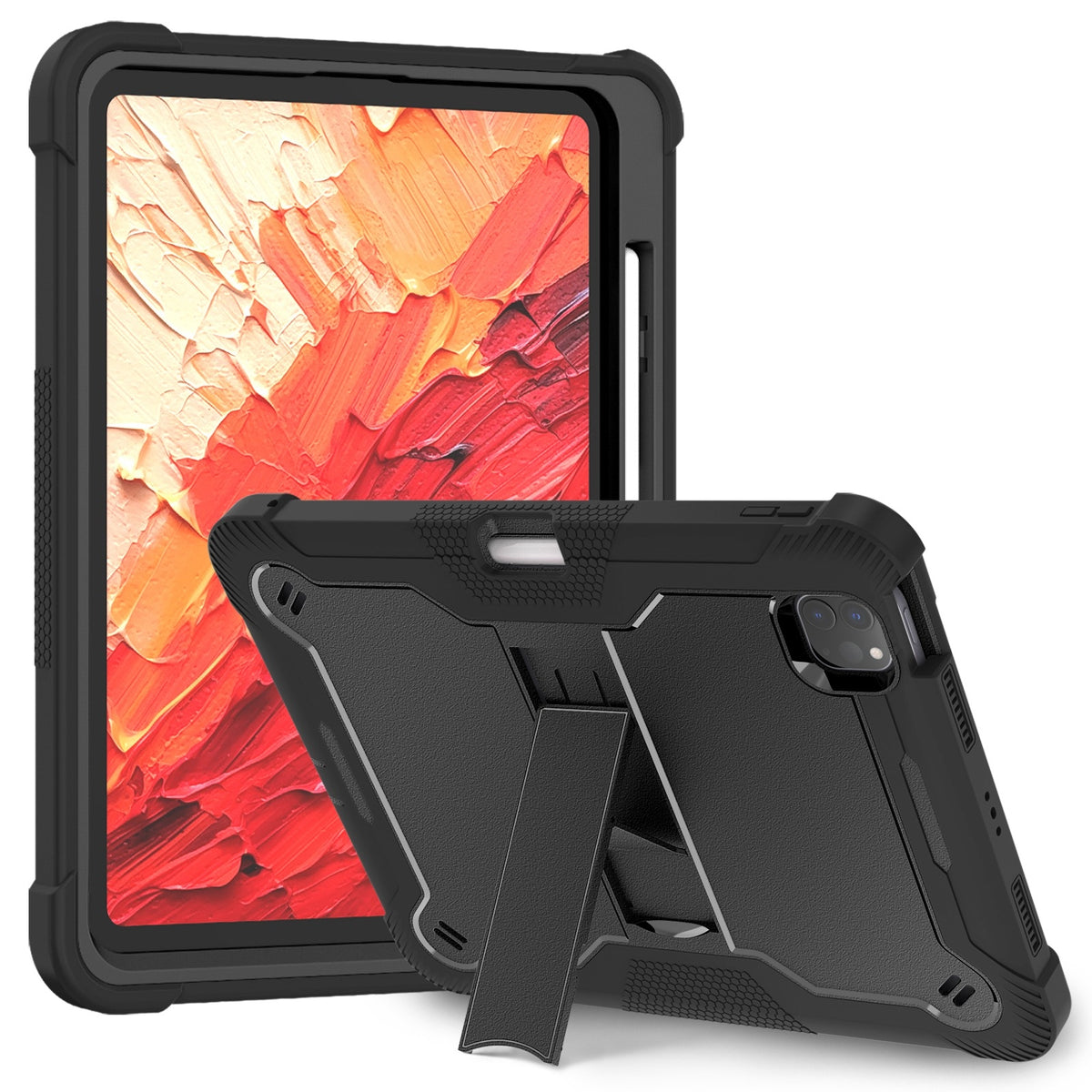 iPad Pro 11 2024 Case Shockproof Silicone Hybrid PC with Stand - Black