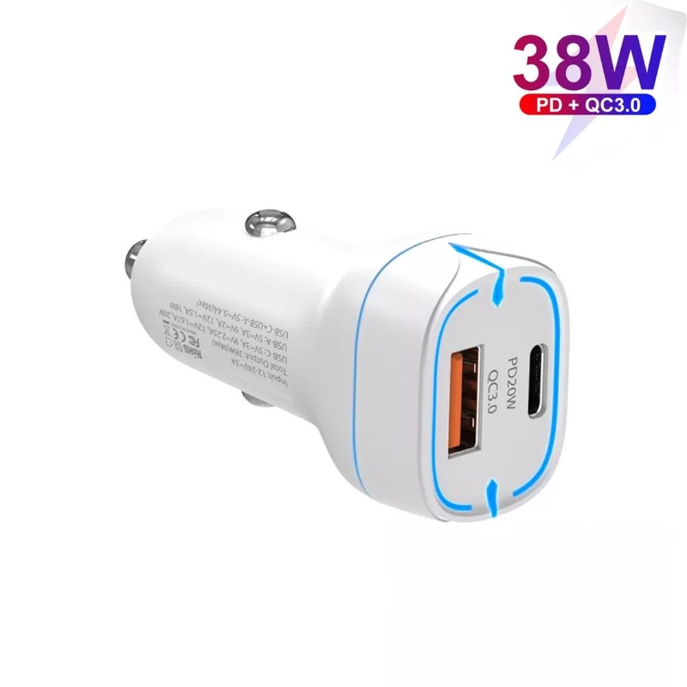 Car Charger 38W PD20W + QC3.0 USB With Type C Cable - White – CellMart