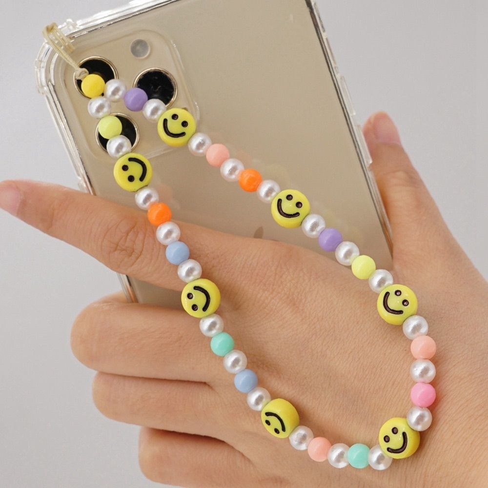 Imitation Pearl Mobile Phone Chain lanyard Smiley Beaded