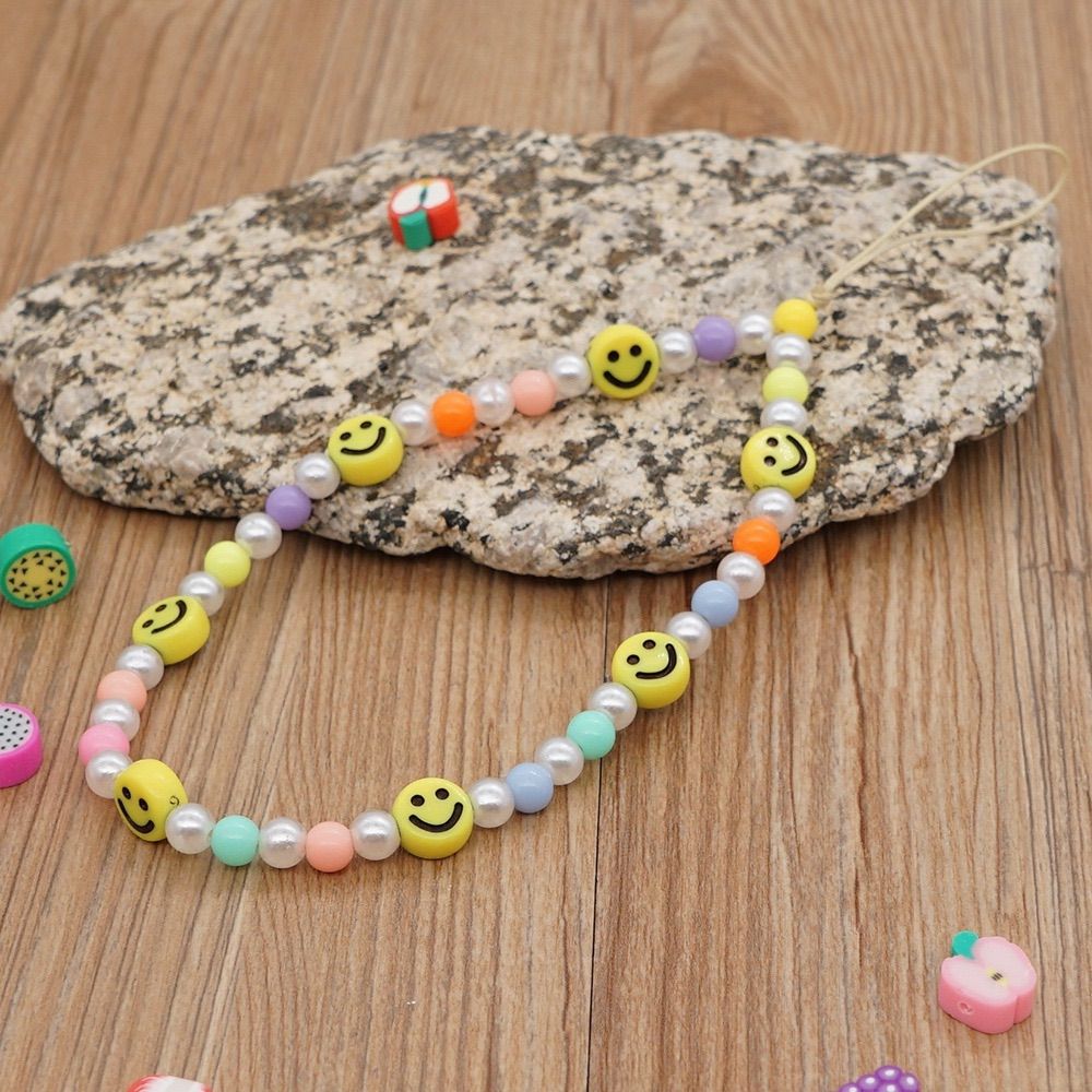 Imitation Pearl Mobile Phone Chain lanyard Smiley Beaded