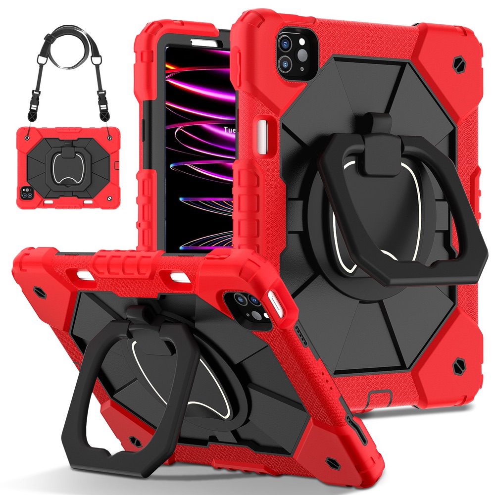 iPad Air 5 2022 / iPad Air 4 2020 Case With Pen Slot & Strap - Red Black