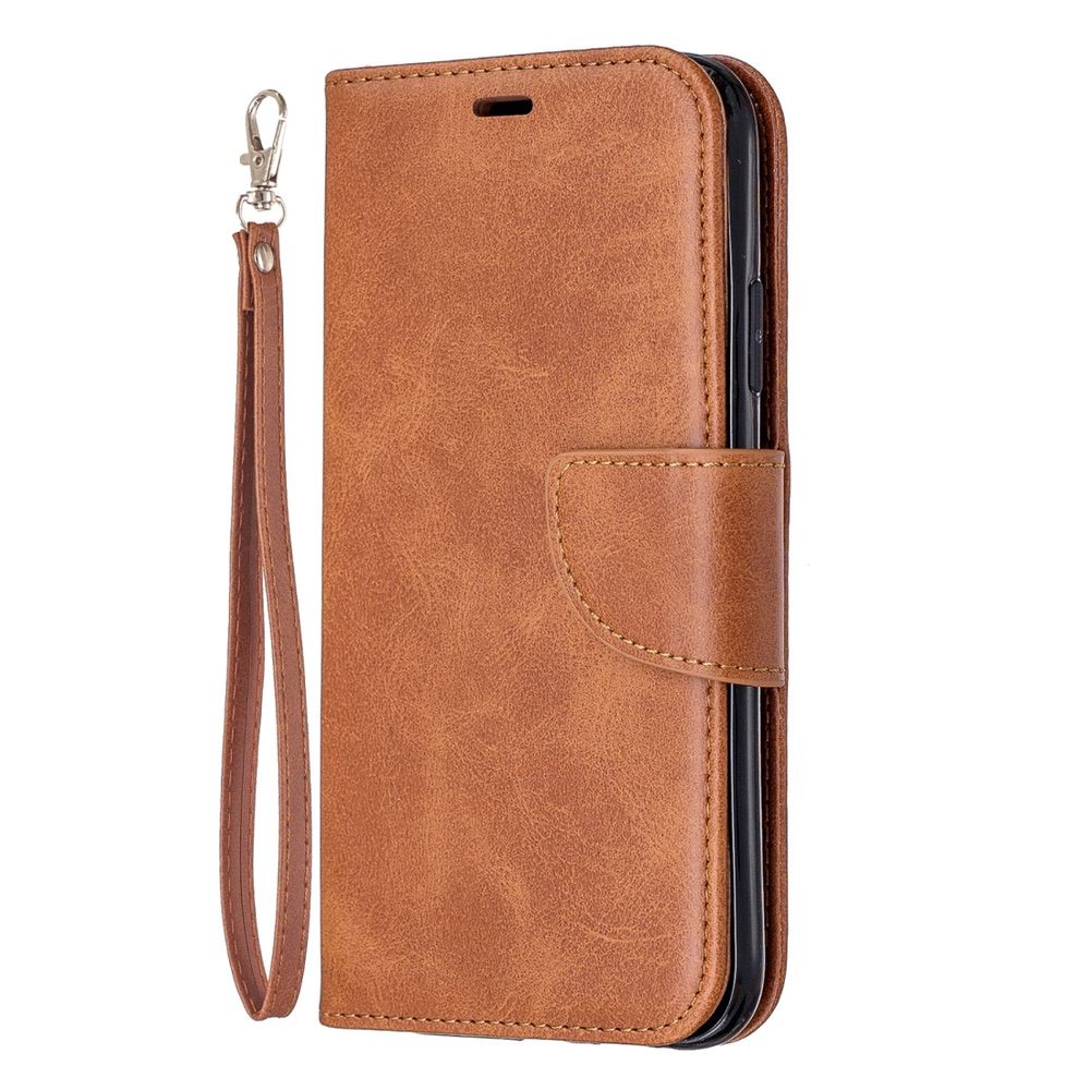 iPhone 11 Case Retro Lambskin Texture Secure Flip Wallet - Brown