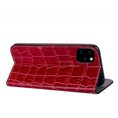 iPhone 11 Pro Case Crocodile Texture Glitter Powder Flip Wallet - Red Wine