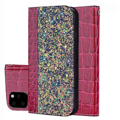 iPhone 11 Pro Case Crocodile Texture Glitter Powder Flip Wallet - Red Wine