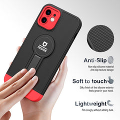 iPhone 12 Case tough and durable With Small Tail Holder - Black Red