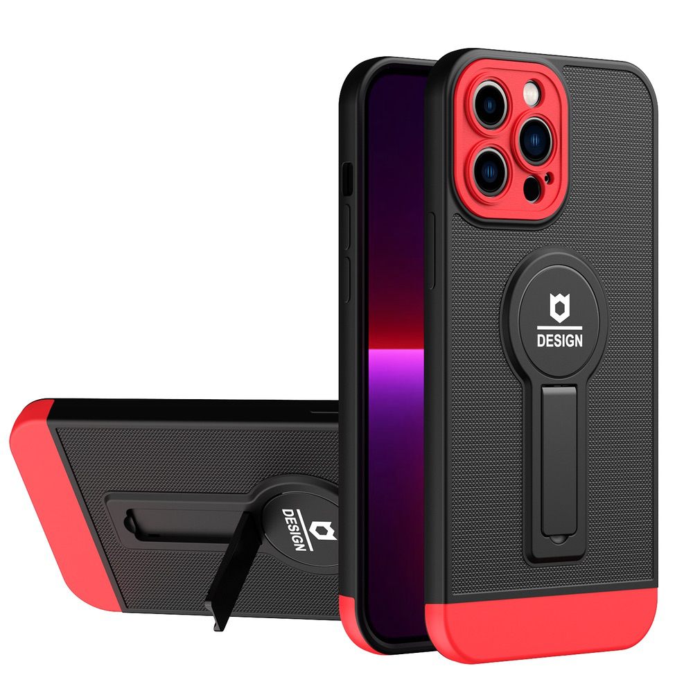 iPhone 12 Pro Max Case With Small Tail Holder - Black+Red