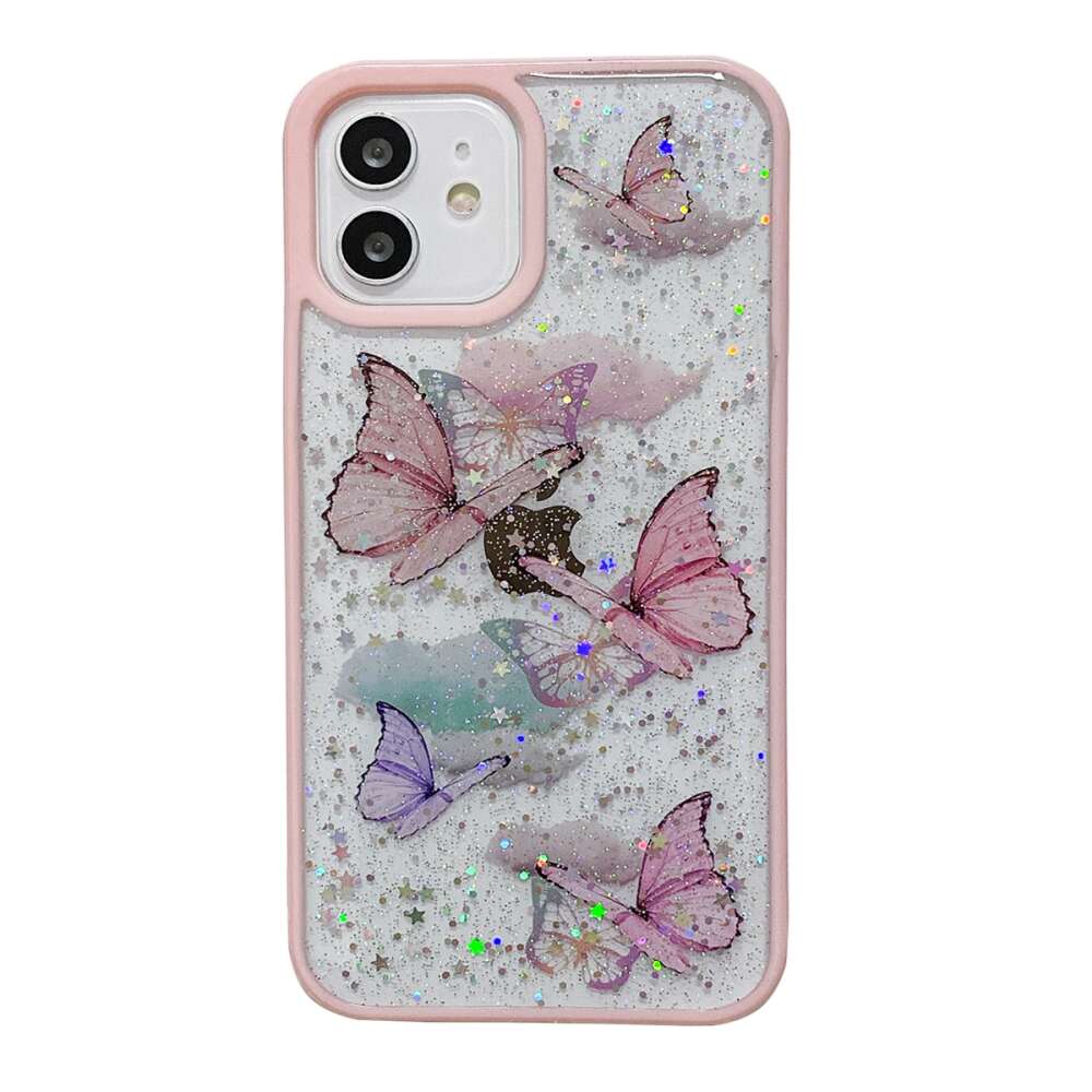 iPhone 13 Case Butterfly Glitter Epoxy TPU - Pink