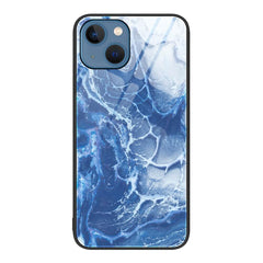 iPhone 13 Case Marble Pattern Glass Protective - Blue Ocean