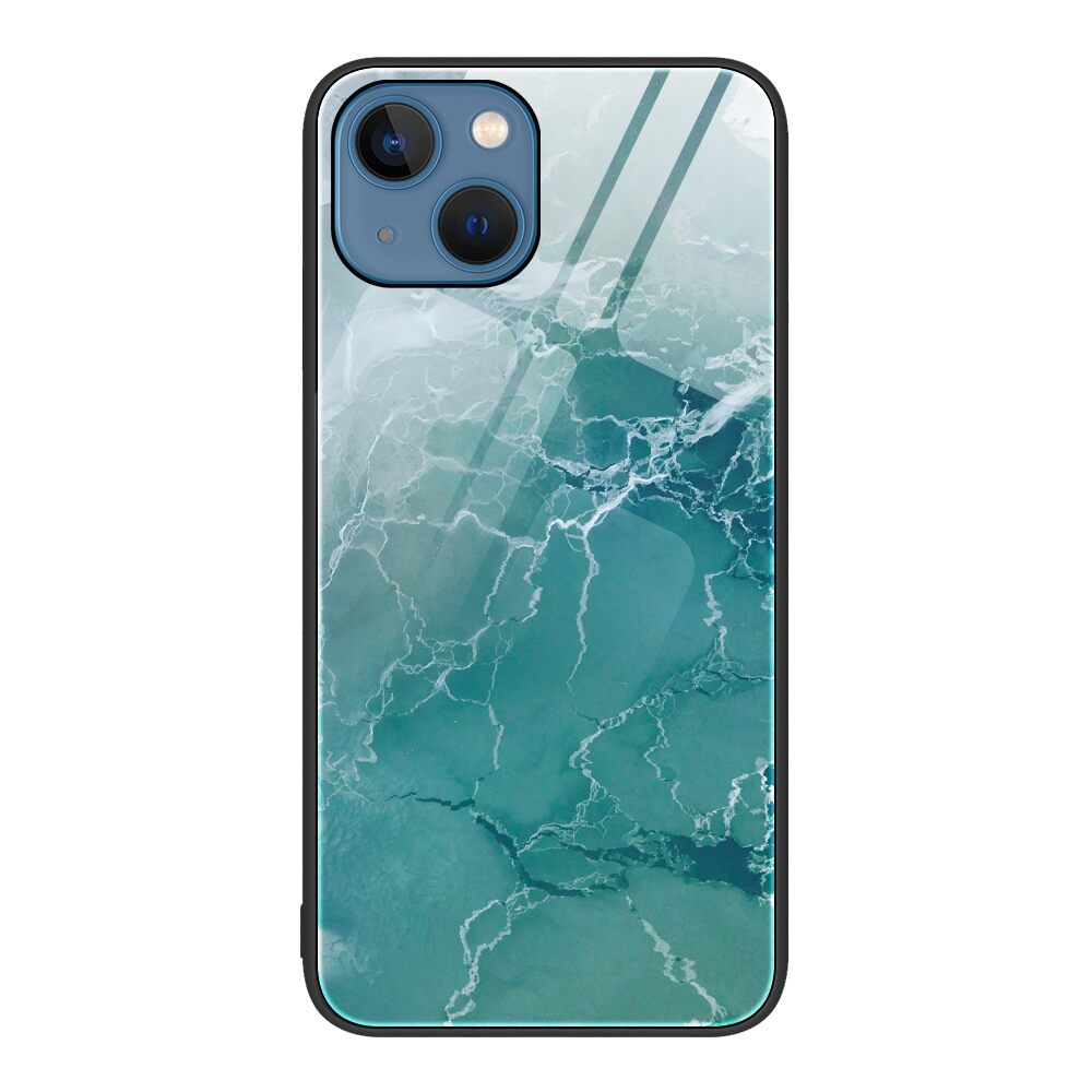 iPhone 13 Case Protective Marble Pattern Glass - Green Ocean