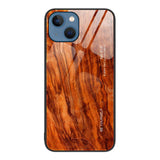 iPhone 13 Case Wood Grain Glass Protective - Light Brown