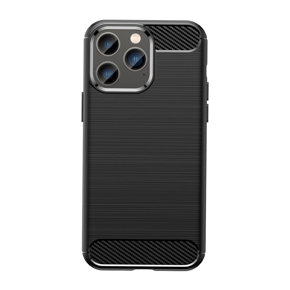 iPhone 14 Pro Case Brushed Texture Carbon Fiber TPU - Black