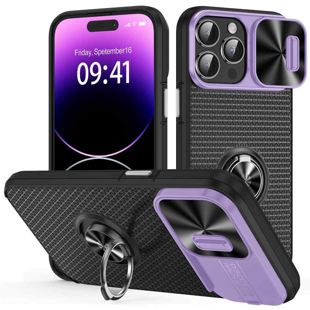 iPhone 14 Pro Case With Sliding Camshield Armor - Purple Black