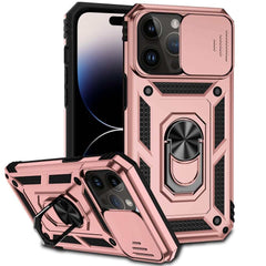 iPhone 14 Pro Max Case With Metal Ring Holder - Rose Gold