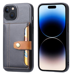 iPhone 15 Case Calfskin Texture PU Leather with 5 Card Slots - Black