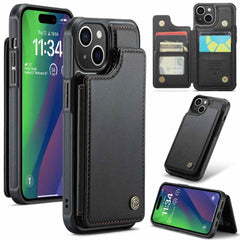 iPhone 15 Case CaseMe C22 PU Leather With 4 Card Slots - Black