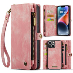 iPhone 15 Case Detachable Multi-slot and Zipper closure - Pink