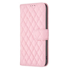 iPhone 15 Case Diamond Lattice Zipper Wallet - Pink