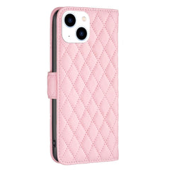 iPhone 15 Case Diamond Lattice Zipper Wallet - Pink