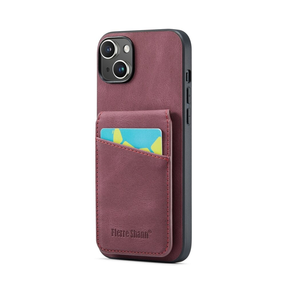 iPhone 15 Case Fierre Shann With Five card slots - Wine Red