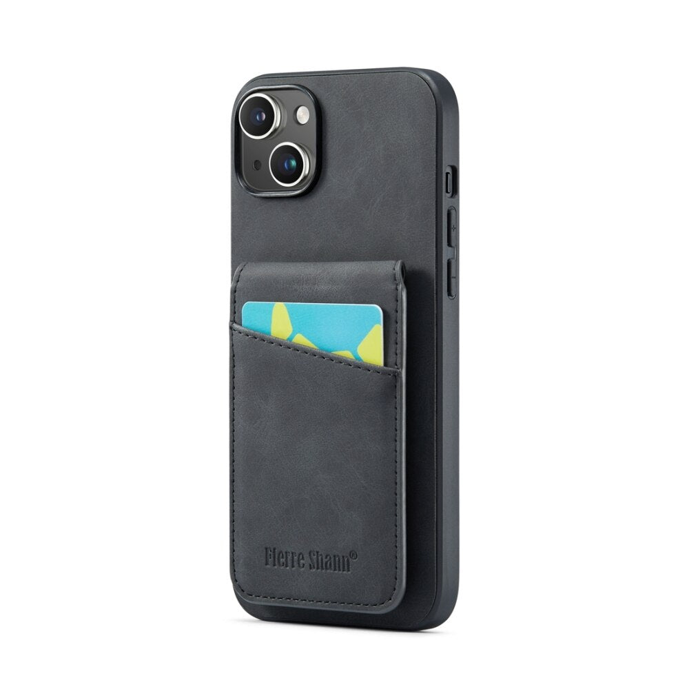 iPhone 15 Plus Case Fierre Shann With Five Card Slots - Black