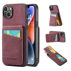 iPhone 15 Plus Case Fierre Shann With Five card slots - Wine Red