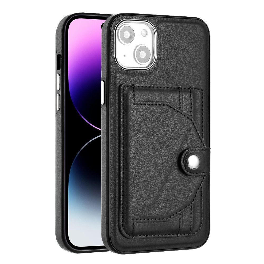 iPhone 15 Plus Case PU Leather with Two Card Slots - Black