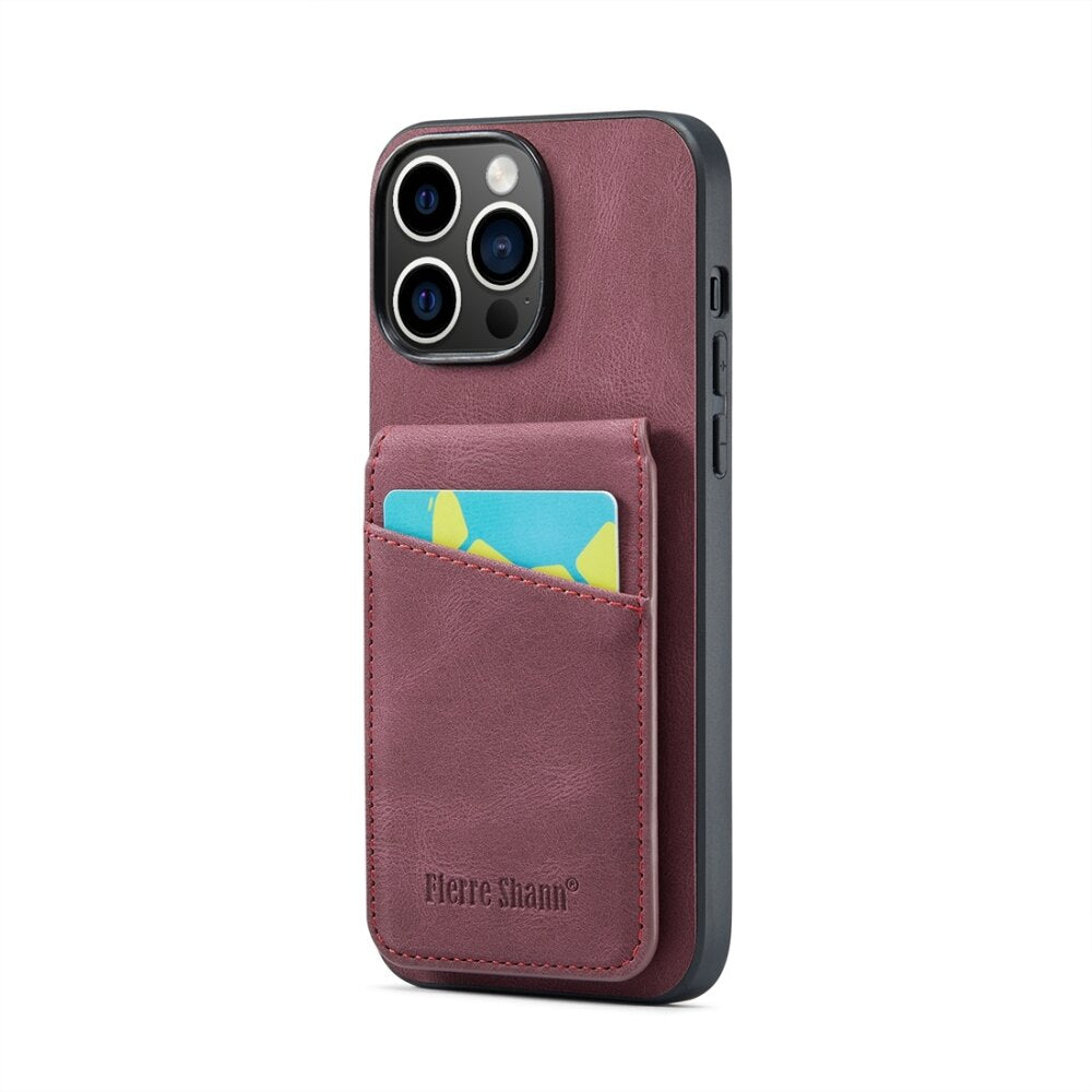 iPhone 15 Pro Case Fierre Shann With Five card slots - Wine Red