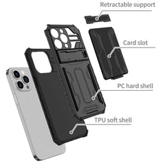 iPhone 15 Pro Max Case Armor Card Wallet With Kickstand - Black