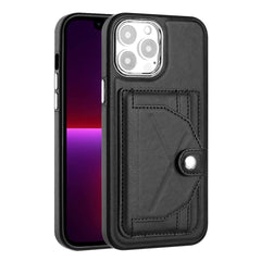 iPhone 15 Pro Max Case PU Leather with Two Card Slots - Black