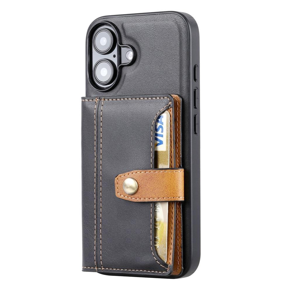 iPhone 16 Case Calfskin Card Slot TPU Hybrid PU - Black