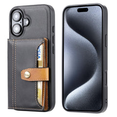 iPhone 16 Case Calfskin Card Slot TPU Hybrid PU - Black