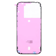 Full view of iPhone 16 Pro back housing cover adhesive in pink with black borders, ensuring robust attachment for repairs.