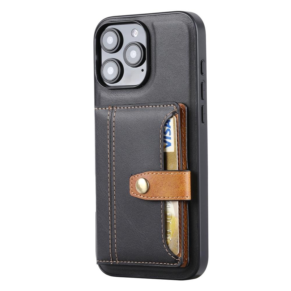 iPhone 16 Pro Case Calfskin Card Slot TPU Hybrid PU - Black