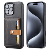 iPhone 16 Pro Case Calfskin Card Slot TPU Hybrid PU - Black