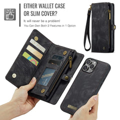 iPhone 16 Pro Max Case Multifunctional PU Wallet - Black