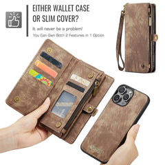 iPhone 16 Pro Max Case Multifunctional PU Wallet - Brown