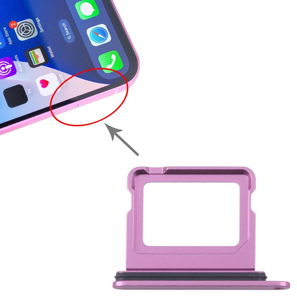 Pink iPhone 16 SIM card tray replacement displayed next to a phone, emphasizing its compatibility and precise fit.