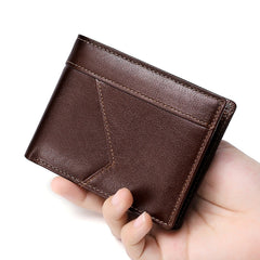 Men Wallet Stitching Leather RFID Anti-Theft Wallet - Coffee