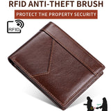 Men Wallet Stitching Leather RFID Anti-Theft Wallet - Coffee