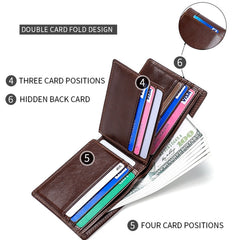 Men Wallet Stitching Leather RFID Anti-Theft Wallet - Coffee