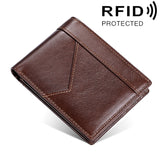 Men Wallet Stitching Leather RFID Anti-Theft Wallet - Coffee