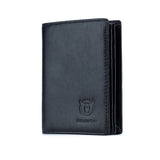 Mens Wallet BULLCAPTAIN Large Capacity Genuine Leather Bifold - Black