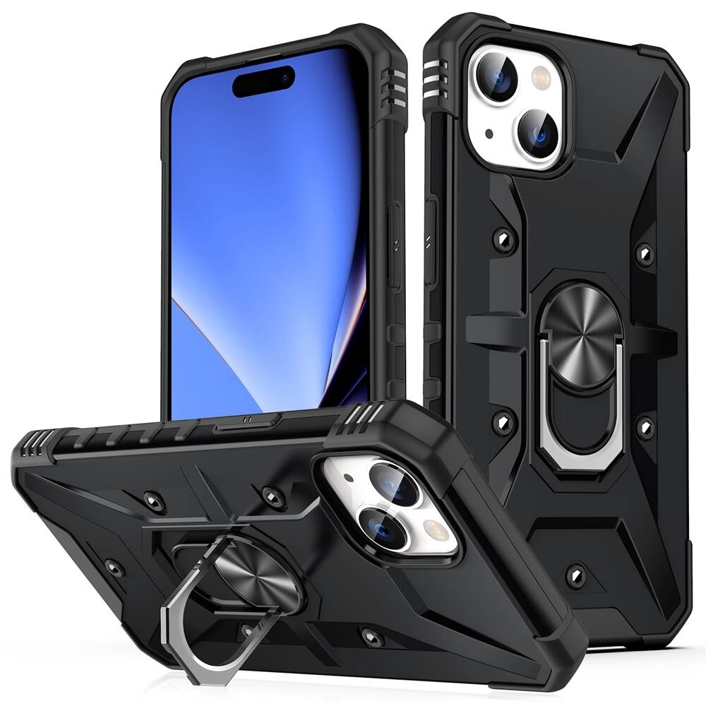 iPhone 15 Plus Case Shockproof Ring Holder - Black