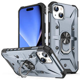 iPhone 15 Plus Case Shockproof Metal Ring Holder - Grey