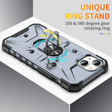 iPhone 15 Plus Case Shockproof Metal Ring Holder - Grey