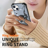 iPhone 15 Plus Case Shockproof Metal Ring Holder - Grey