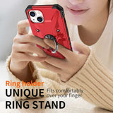 iPhone 15 Plus Case Back Metal Ring Holder - Red