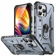 iPhone 15 Pro Case Protective Metal Ring Holder - Grey