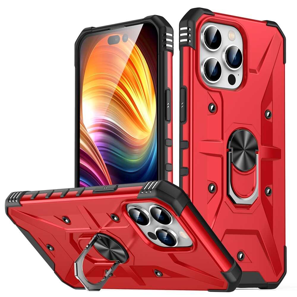 iPhone 15 Pro Case Protective Metal Ring Holder - Red