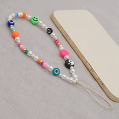 Mobile Phone Chain Imitation Pearl Smiley Beaded Soft Pottery Love